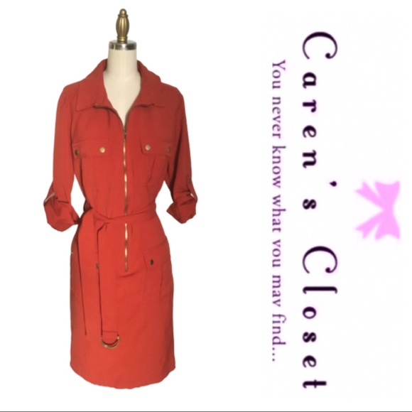 NWOT Sharagano Orange Stretch Cotton Shirt Dress - Picture 4 of 8